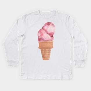 Waffle ice cream watercolor Kids Long Sleeve T-Shirt